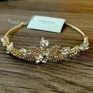 David’s Bridal Gold Leaf Floral Wedding Tiara for Bride